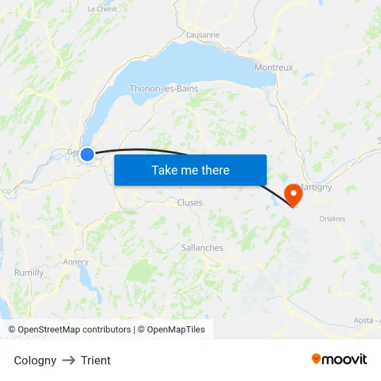 Cologny to Trient map