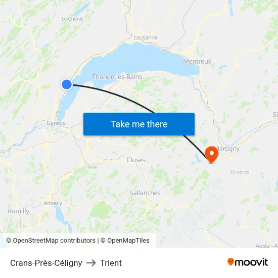 Crans-Près-Céligny to Trient map