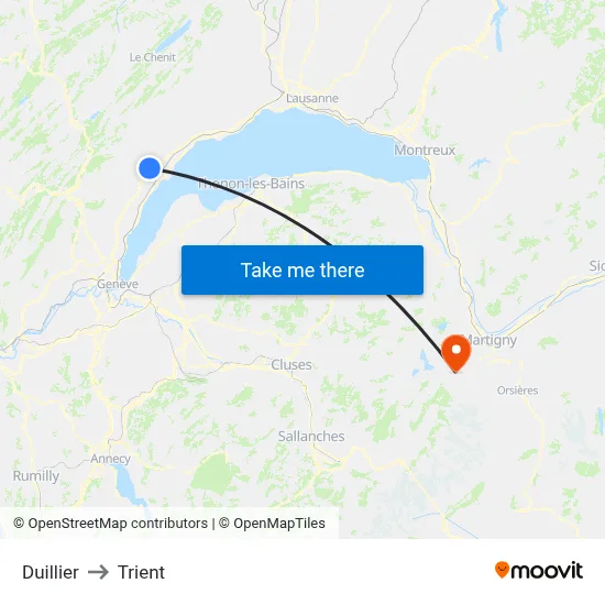 Duillier to Trient map
