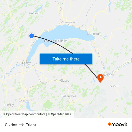 Givrins to Trient map