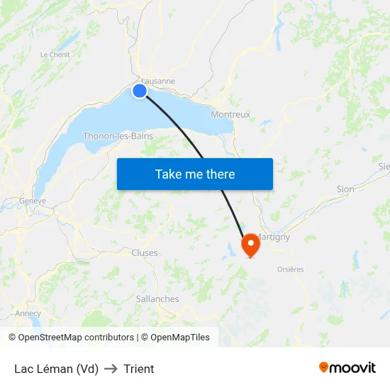 Lac Léman (Vd) to Trient map