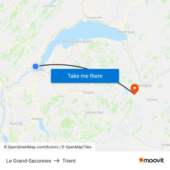 Le Grand-Saconnex to Trient map