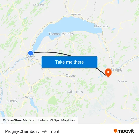 Pregny-Chambésy to Trient map