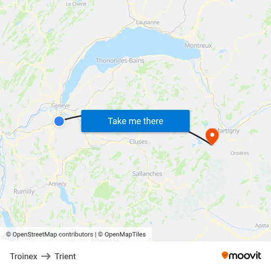 Troinex to Trient map