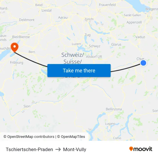 Tschiertschen-Praden to Mont-Vully map