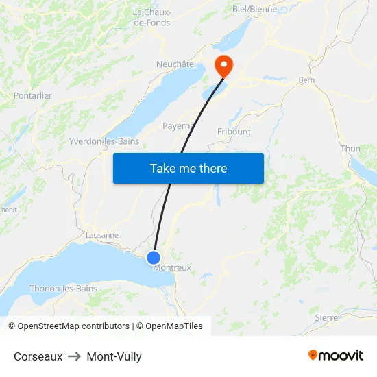 Corseaux to Mont-Vully map