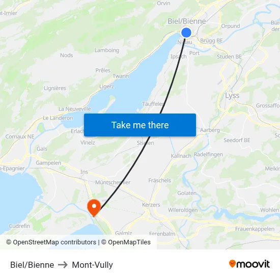 Biel/Bienne to Mont-Vully map