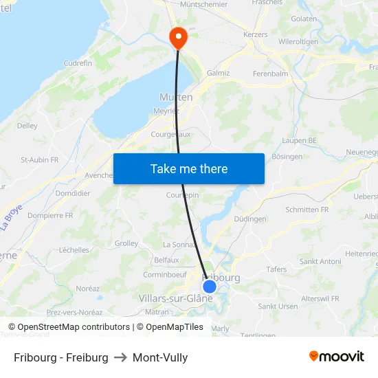 Fribourg - Freiburg to Mont-Vully map