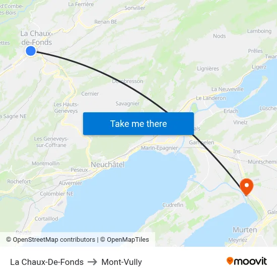 La Chaux-De-Fonds to Mont-Vully map