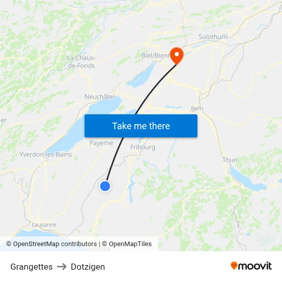 Grangettes to Dotzigen map