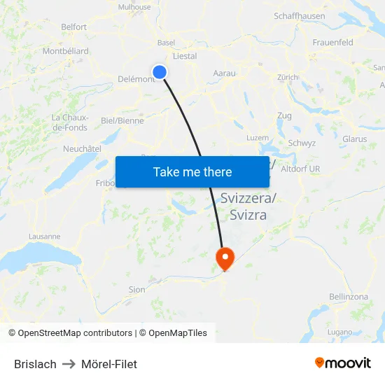 Brislach to Mörel-Filet map