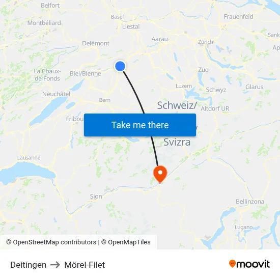 Deitingen to Mörel-Filet map