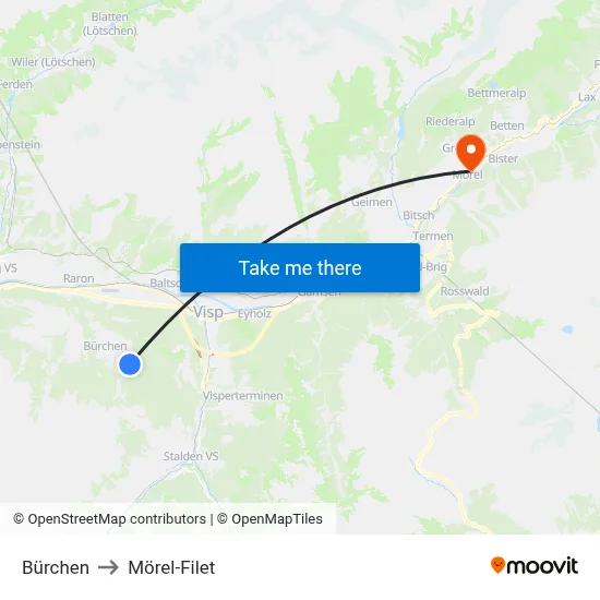 Bürchen to Mörel-Filet map