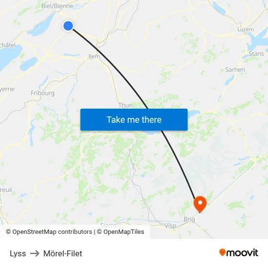 Lyss to Mörel-Filet map