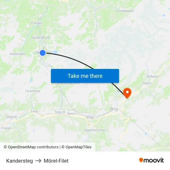 Kandersteg to Mörel-Filet map