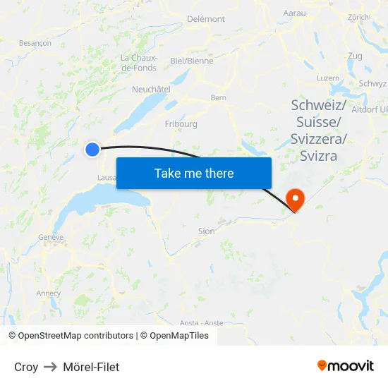 Croy to Mörel-Filet map