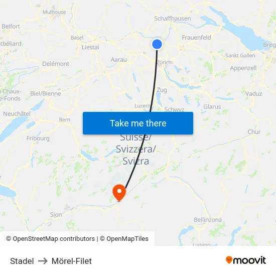 Stadel to Mörel-Filet map