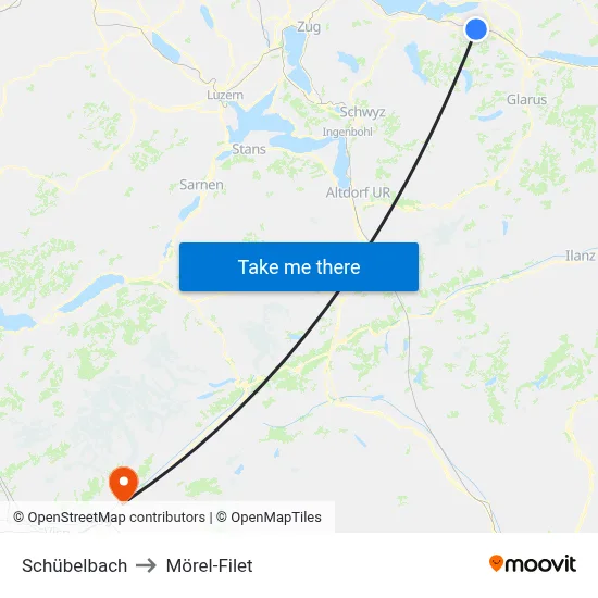 Schübelbach to Mörel-Filet map