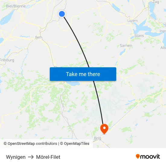 Wynigen to Mörel-Filet map