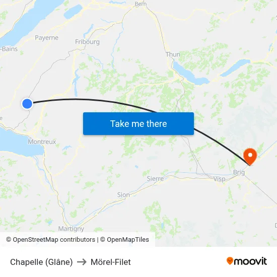 Chapelle (Glâne) to Mörel-Filet map