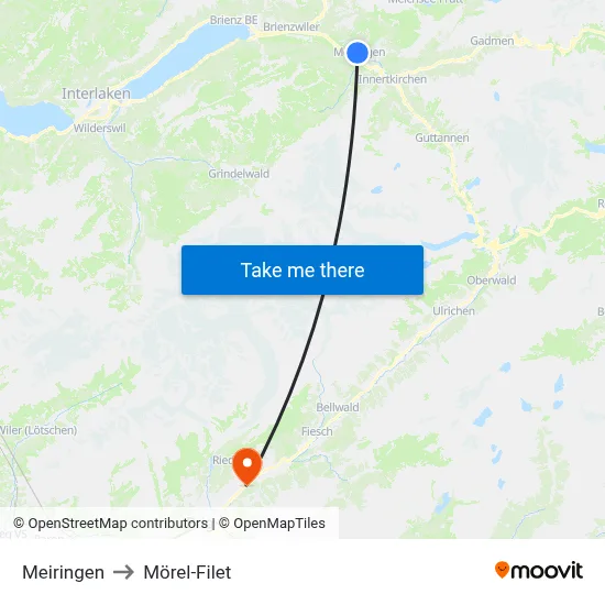 Meiringen to Mörel-Filet map