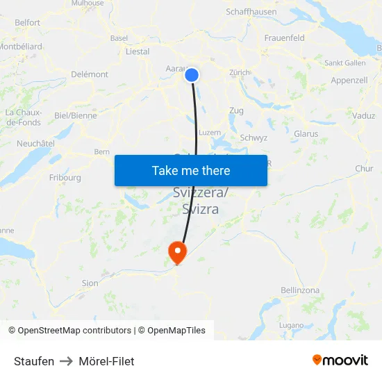 Staufen to Mörel-Filet map