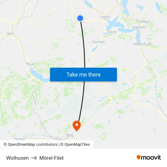 Wolhusen to Mörel-Filet map