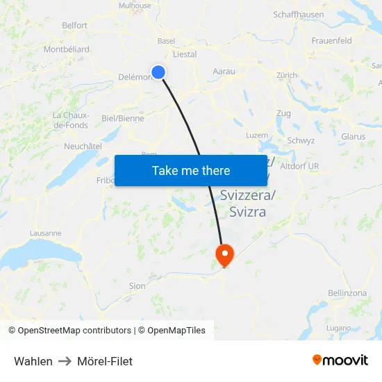 Wahlen to Mörel-Filet map