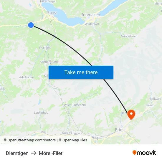 Diemtigen to Mörel-Filet map