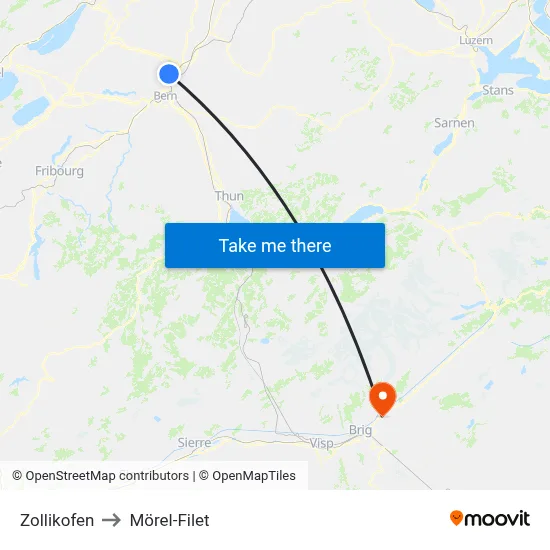 Zollikofen to Mörel-Filet map