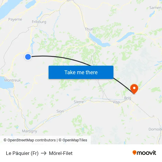 Le Pâquier (Fr) to Mörel-Filet map