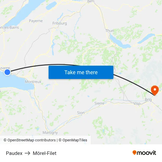 Paudex to Mörel-Filet map