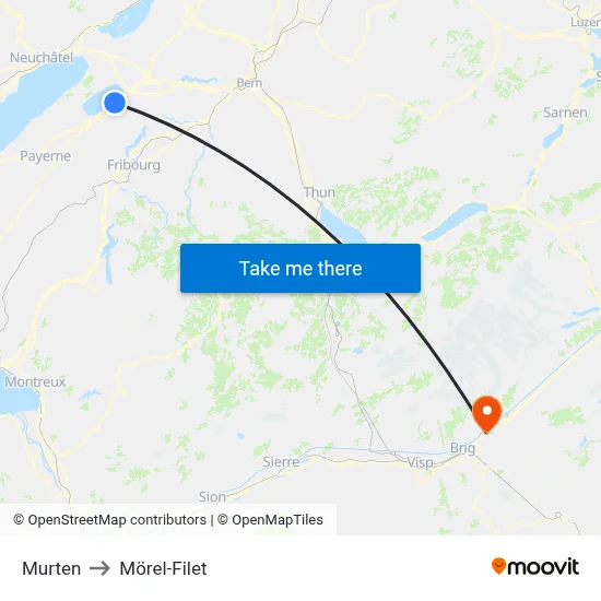 Murten to Mörel-Filet map