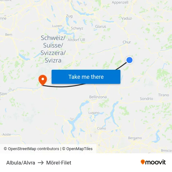Albula/Alvra to Mörel-Filet map