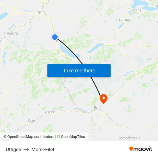 Uttigen to Mörel-Filet map