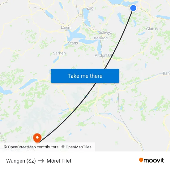 Wangen (Sz) to Mörel-Filet map
