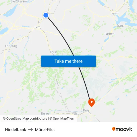 Hindelbank to Mörel-Filet map