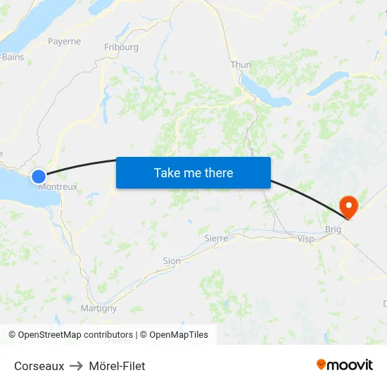 Corseaux to Mörel-Filet map
