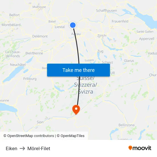 Eiken to Mörel-Filet map