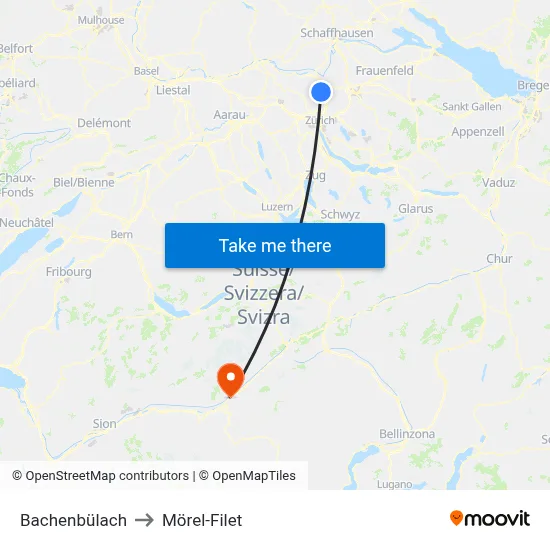 Bachenbülach to Mörel-Filet map