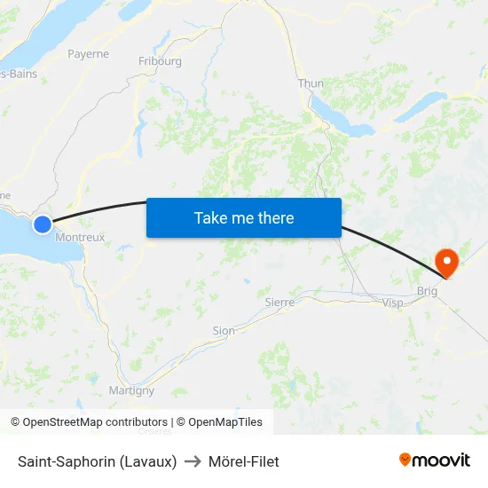 Saint-Saphorin (Lavaux) to Mörel-Filet map