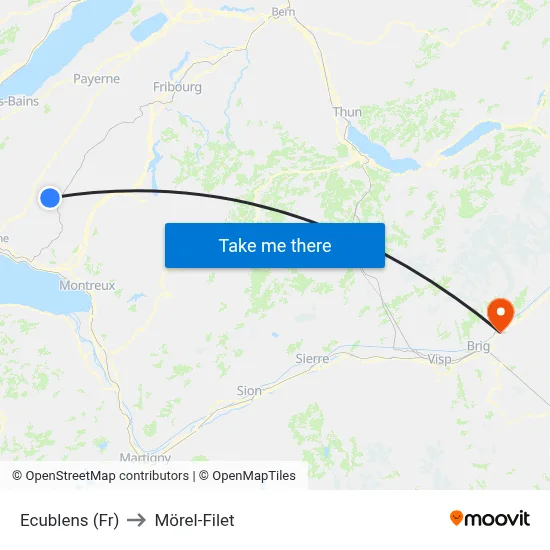 Ecublens (Fr) to Mörel-Filet map