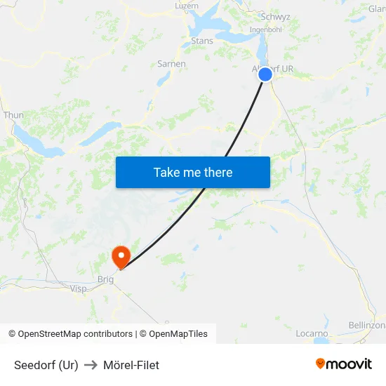 Seedorf (Ur) to Mörel-Filet map