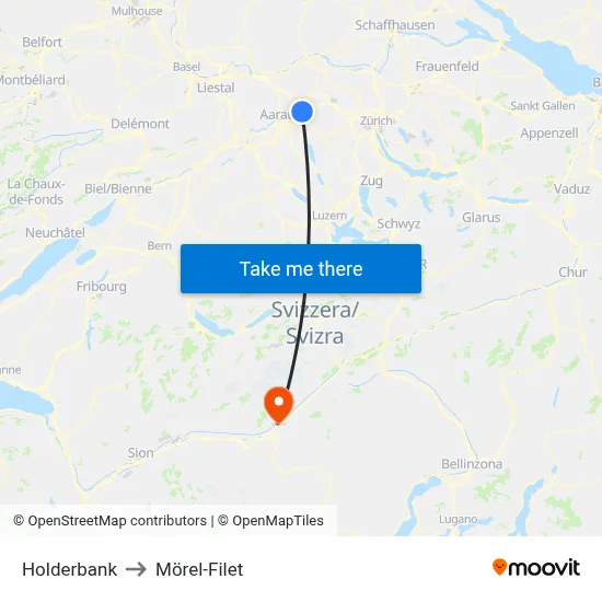 Holderbank to Mörel-Filet map