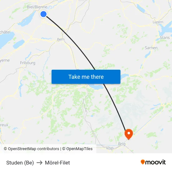 Studen (Be) to Mörel-Filet map
