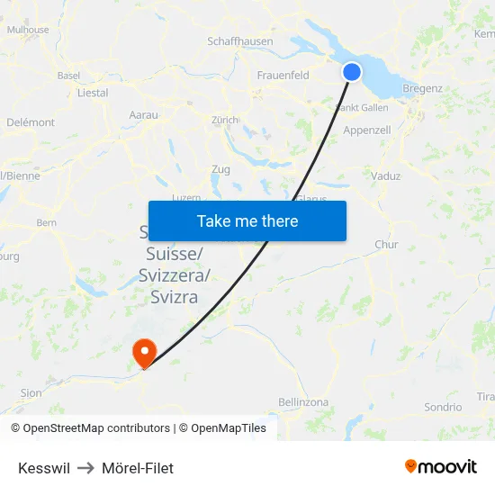 Kesswil to Mörel-Filet map