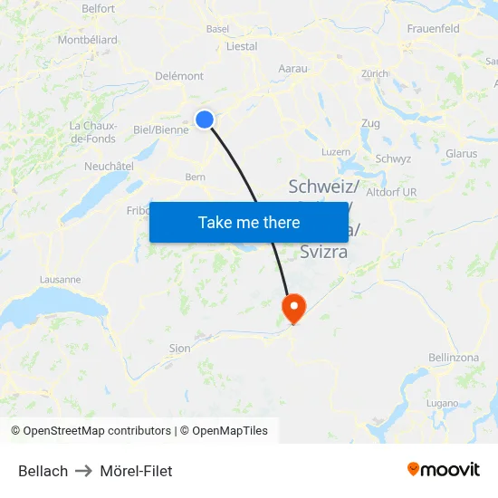 Bellach to Mörel-Filet map