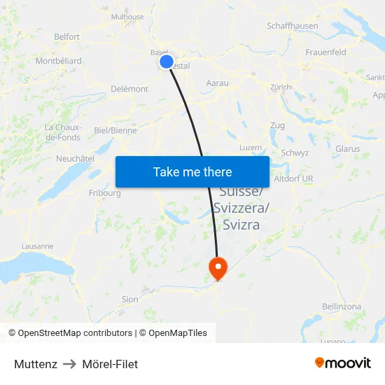 Muttenz to Mörel-Filet map