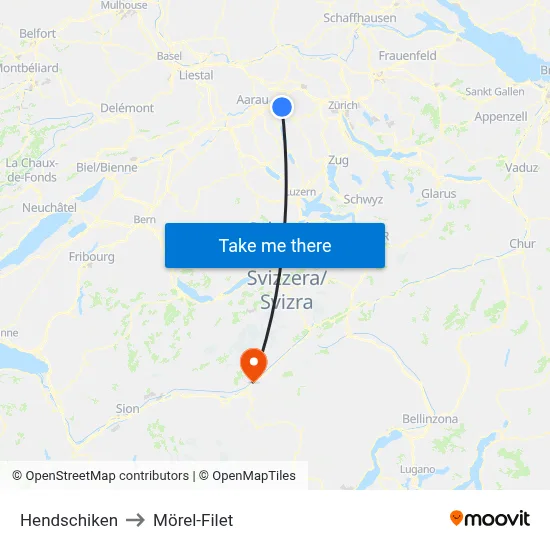 Hendschiken to Mörel-Filet map