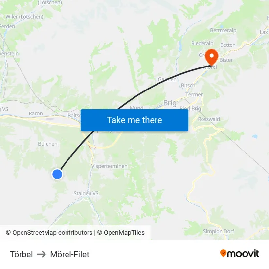 Törbel to Mörel-Filet map